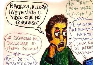 Vignetta di un docente in didattica a distanza