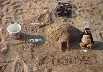 Sand castles on the beach with Tux